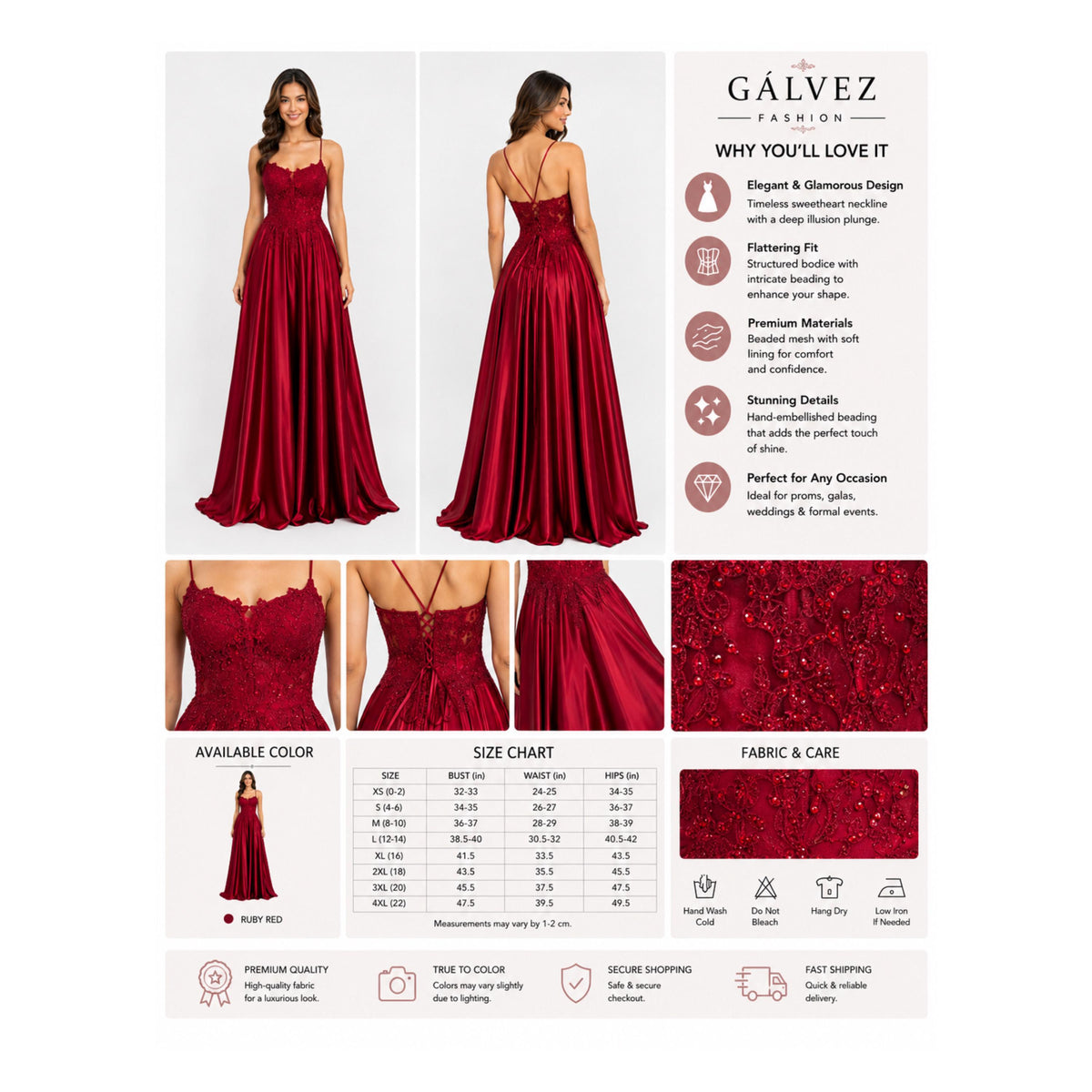 EVA 5289 Satin Prom Dress, Lace Corset Formal Gown, Spaghetti Strap A-Line Evening Dress, Wedding Guest & Quinceañera Gown
