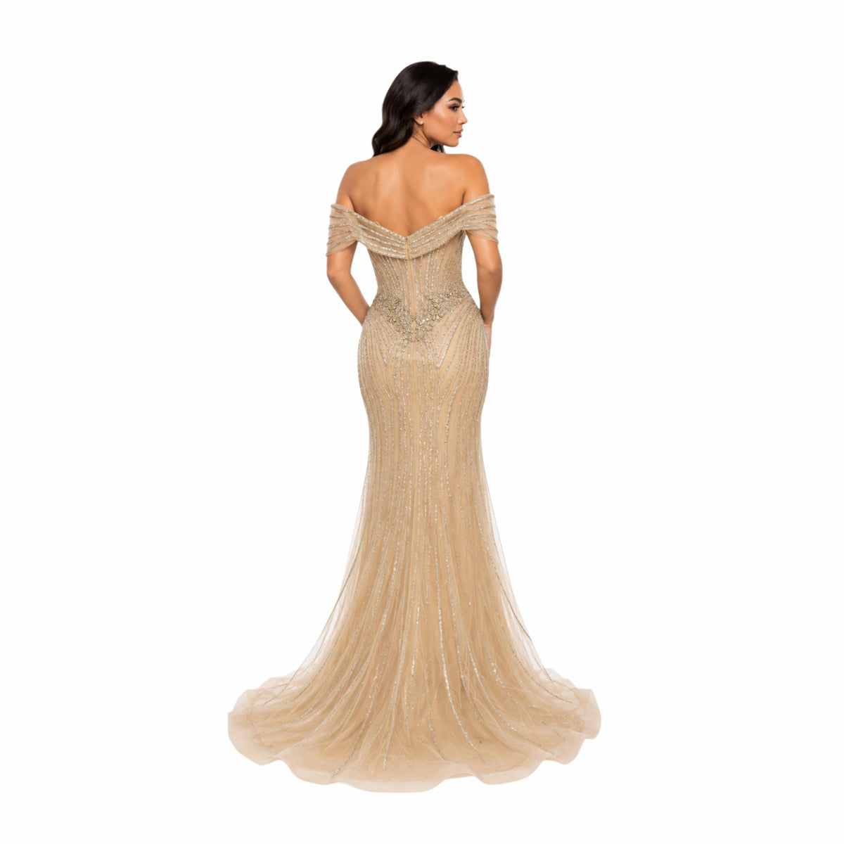Lenovia-8523 Elegant Off Shoulder Mermaid Prom Dress, Beaded Corset Evening Gown, Formal Wedding Guest Dress, Gala & Special Occasion Gown
