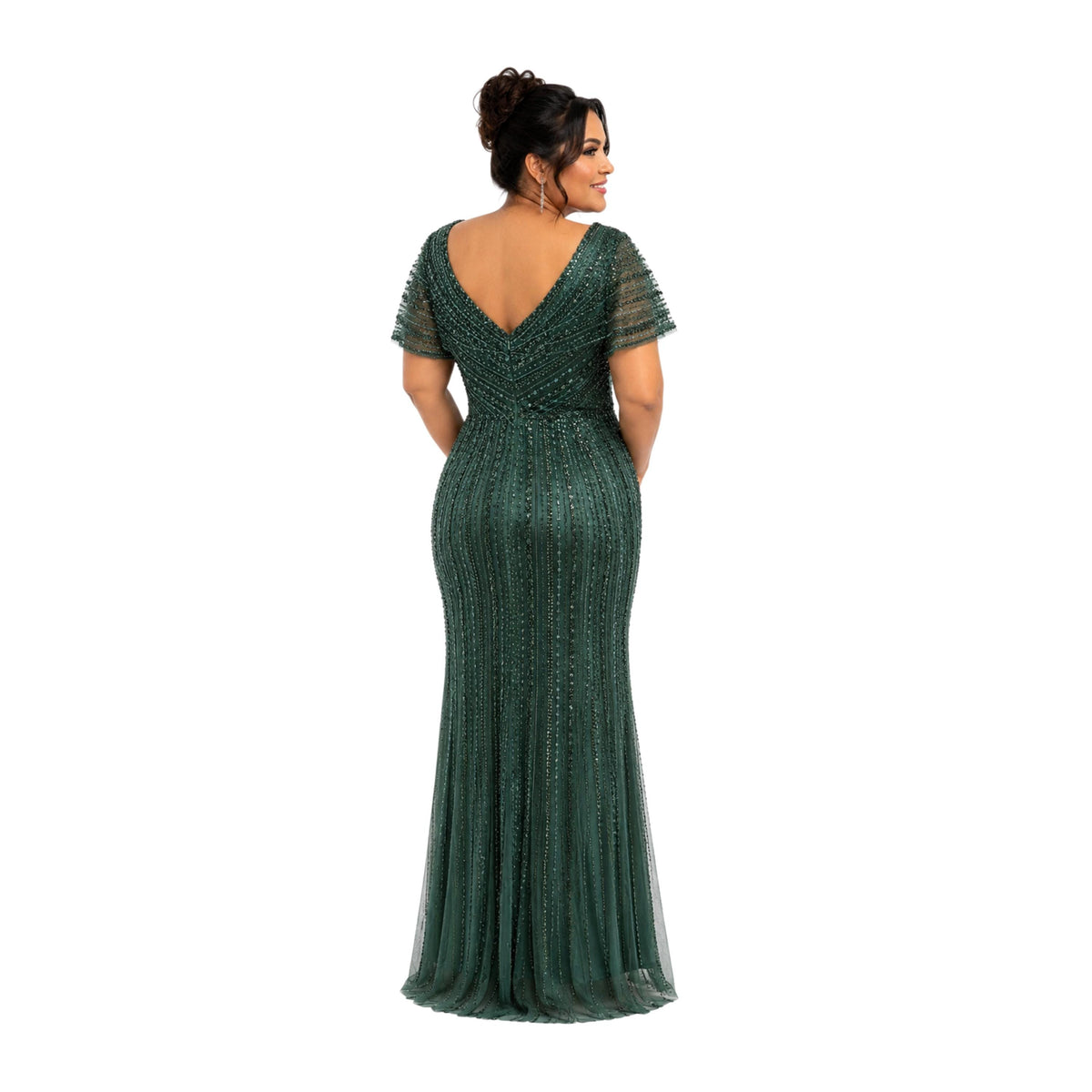 VS-723 Plus Size Beaded Evening Gown, Elegant V Neck Formal Dress, Wedding Guest Dress, Mother of the Bride Gown, Prom Gala Dress