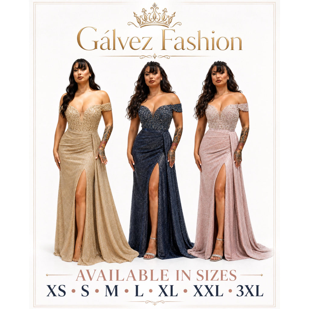 Cindy-50460 Elegant Off Shoulder Glitter Evening Gown with Beaded Corset Bodice High Slit Formal Prom Wedding Guest Dress XS to 3XL