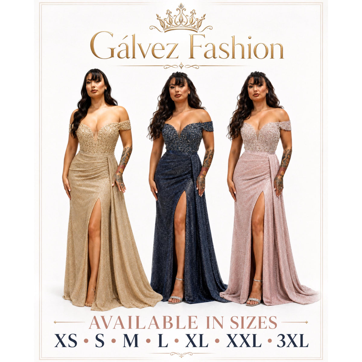Cindy-50460 Elegant Off Shoulder Glitter Evening Gown with Beaded Corset Bodice High Slit Formal Prom Wedding Guest Dress XS to 3XL