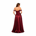 EVA 5315 Elegant Emerald Green Off-the-Shoulder Evening Gown with Corseted Bust and Flowing Skirt for Formal Events