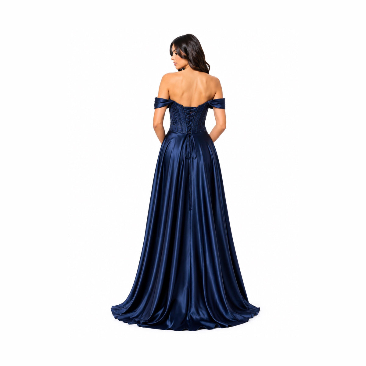 EVA 5315 Elegant Emerald Green Off-the-Shoulder Evening Gown with Corseted Bust and Flowing Skirt for Formal Events