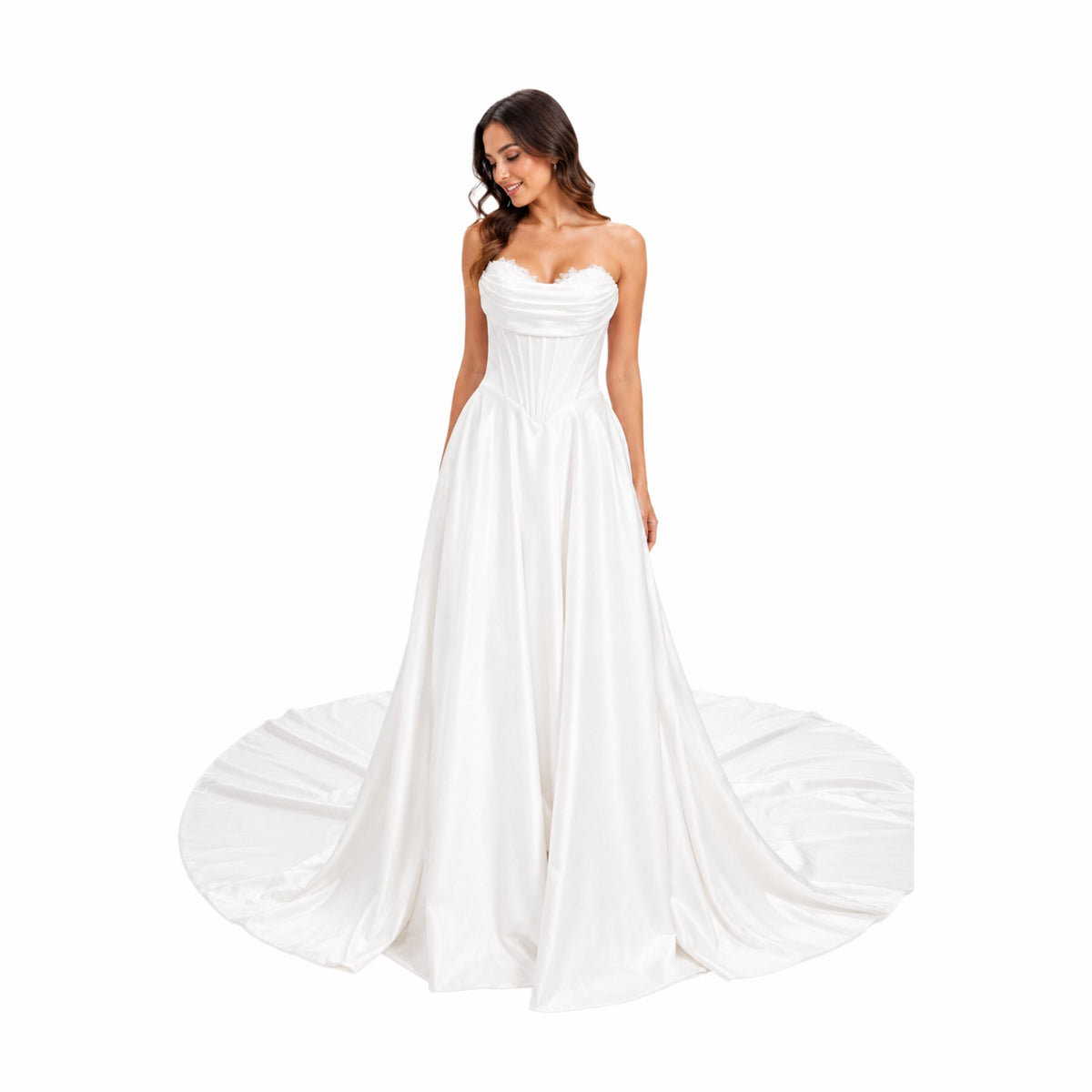 Cindy-50519 White Strapless Wedding Dress Corset Bodice