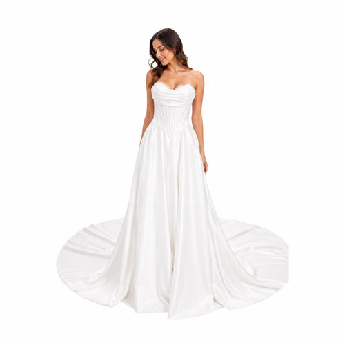 Cindy-50519 White Strapless Wedding Dress Corset Bodice