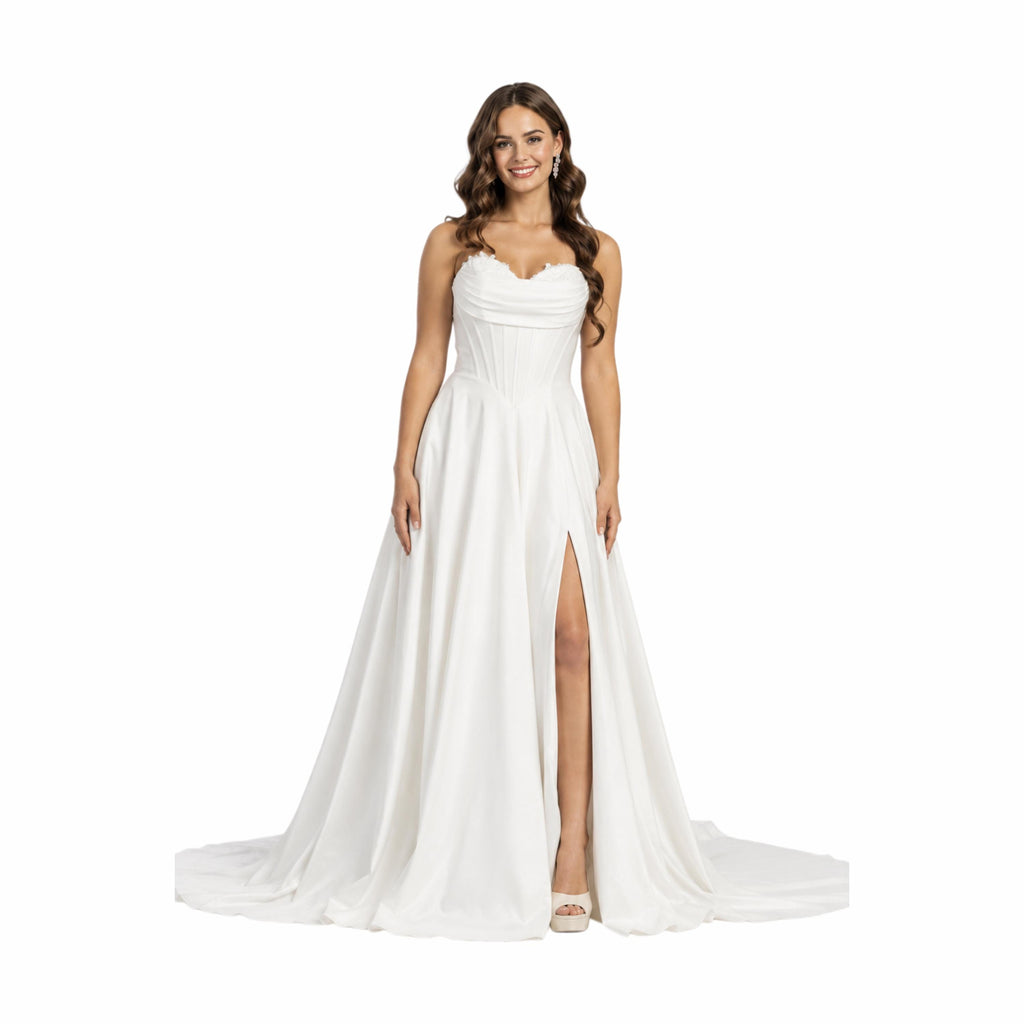 Cindy-50519 White Strapless Wedding Dress Corset Bodice