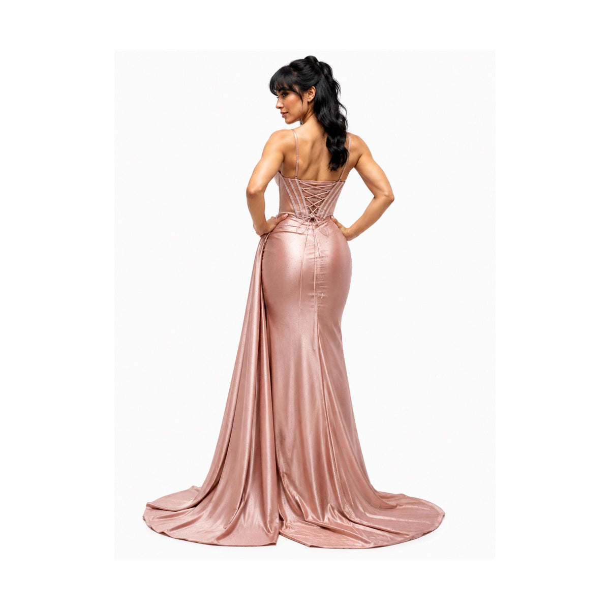 VS-0372 Luxury Rhinestone Corset Prom Dress – Satin Mermaid Evening Gown with High Slit, Lace-Up Back & Sparkling Beaded Bust