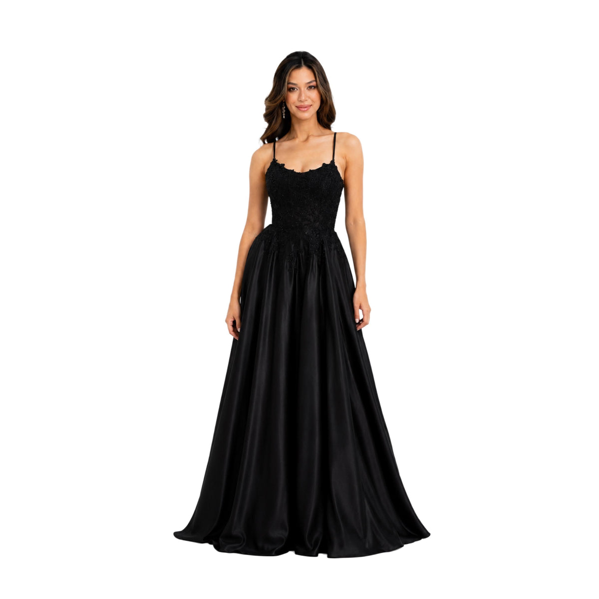 EVA 5289 Satin Prom Dress, Lace Corset Formal Gown, Spaghetti Strap A-Line Evening Dress, Wedding Guest & Quinceañera Gown