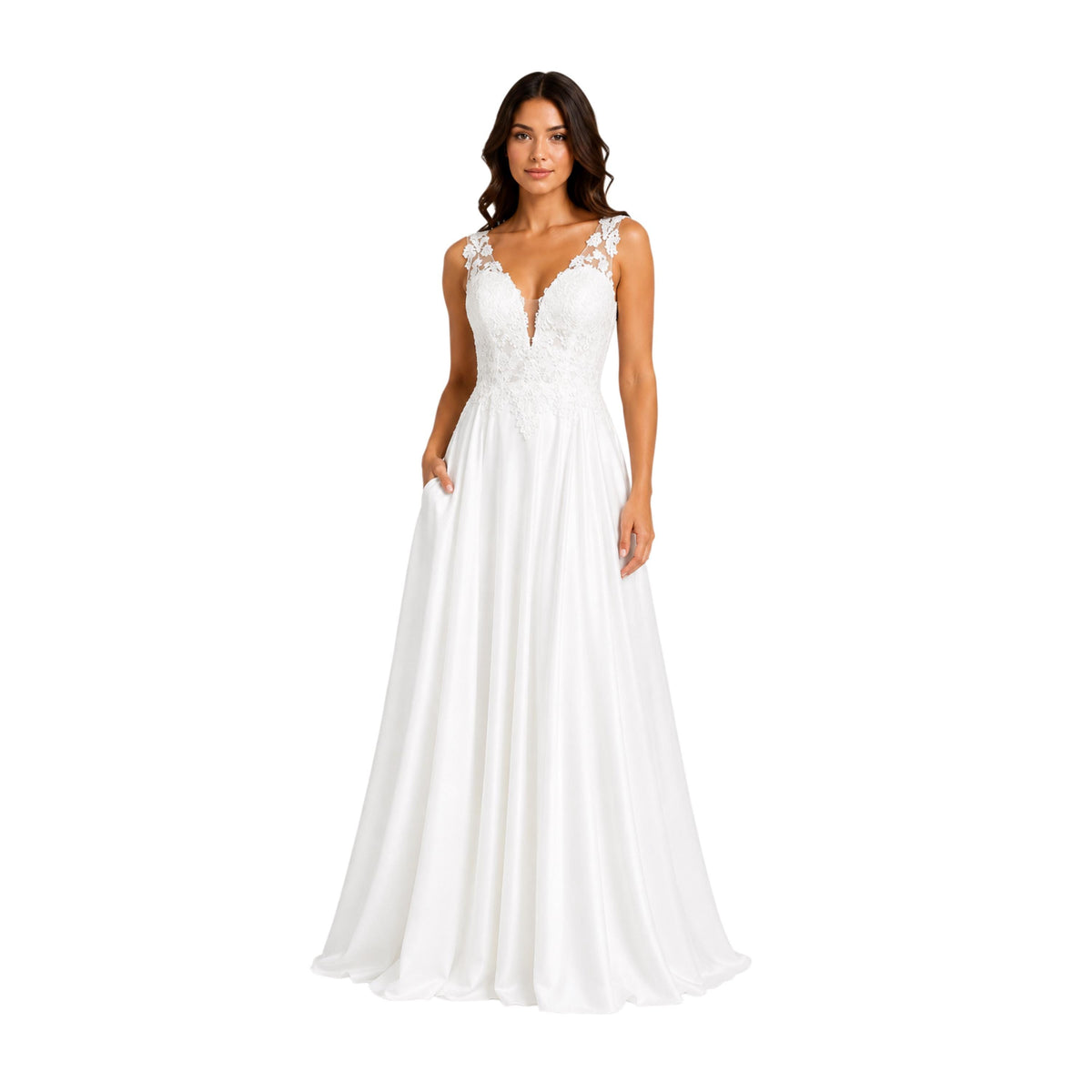 MQ-2137 Elegant Lace Evening Gown, Deep V Neck Formal Dress, High Slit Sparkle Prom Gown, Wedding Guest Bridesmaid Special Occasion Dress