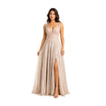 MQ-2137 Elegant Lace Evening Gown, Deep V Neck Formal Dress, High Slit Sparkle Prom Gown, Wedding Guest Bridesmaid Special Occasion Dress