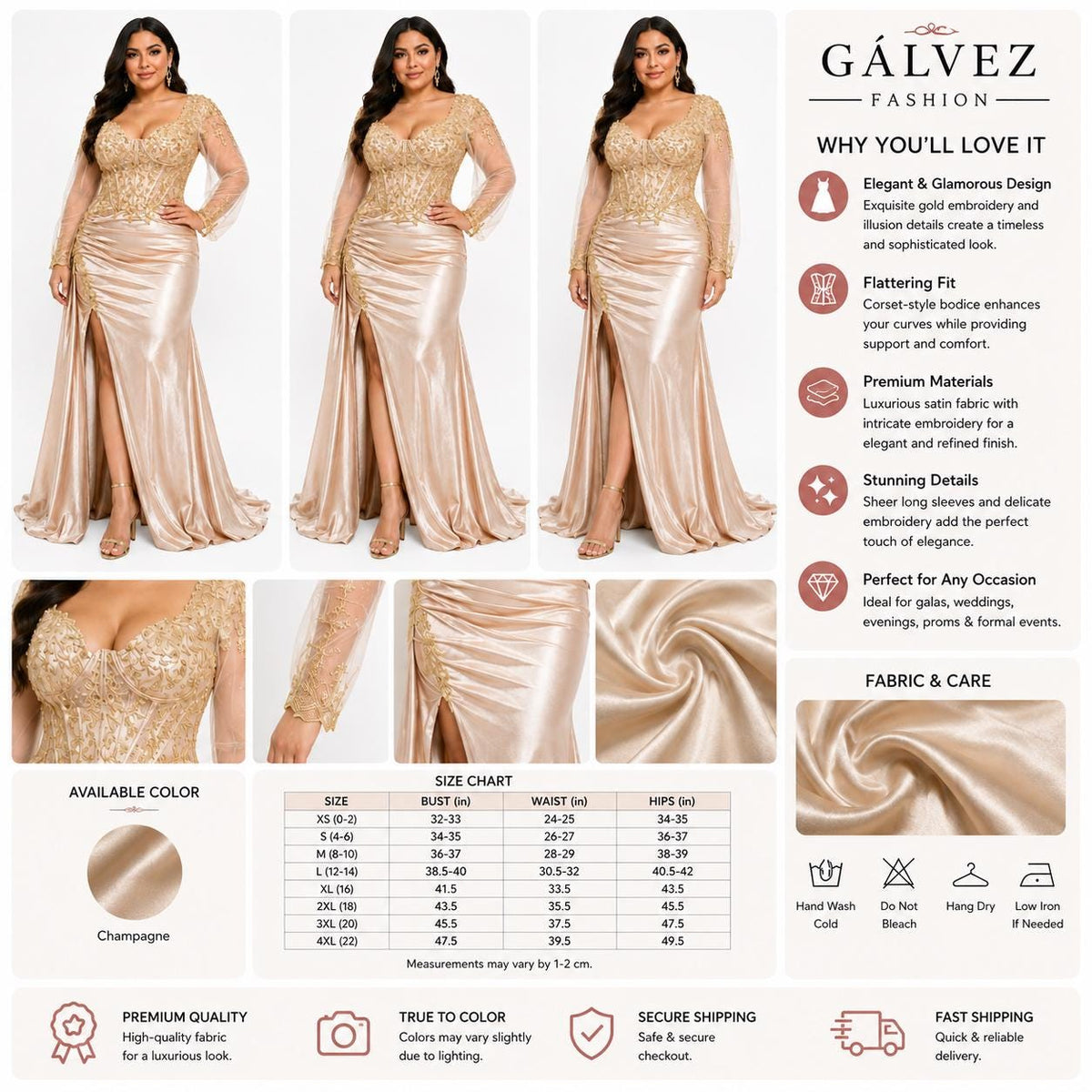 Lenovia-8431 Satin Prom Dress, Beaded Corset Evening Gown, Long Sleeve Formal Dress, Elegant Wedding Guest Dress