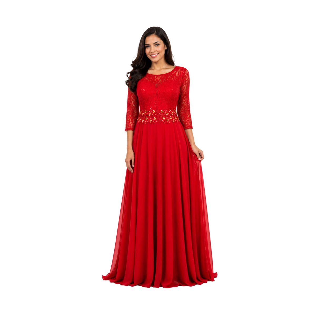 Cindy-1608 Elegant Women's Long Sleeve Formal Maxi Dress, Modest Evening Gown, Wedding Guest Dress, Prom Party Dress, Special Occasion