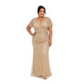 VS-723 Plus Size Beaded Evening Gown, Elegant V Neck Formal Dress, Wedding Guest Dress, Mother of the Bride Gown, Prom Gala Dress