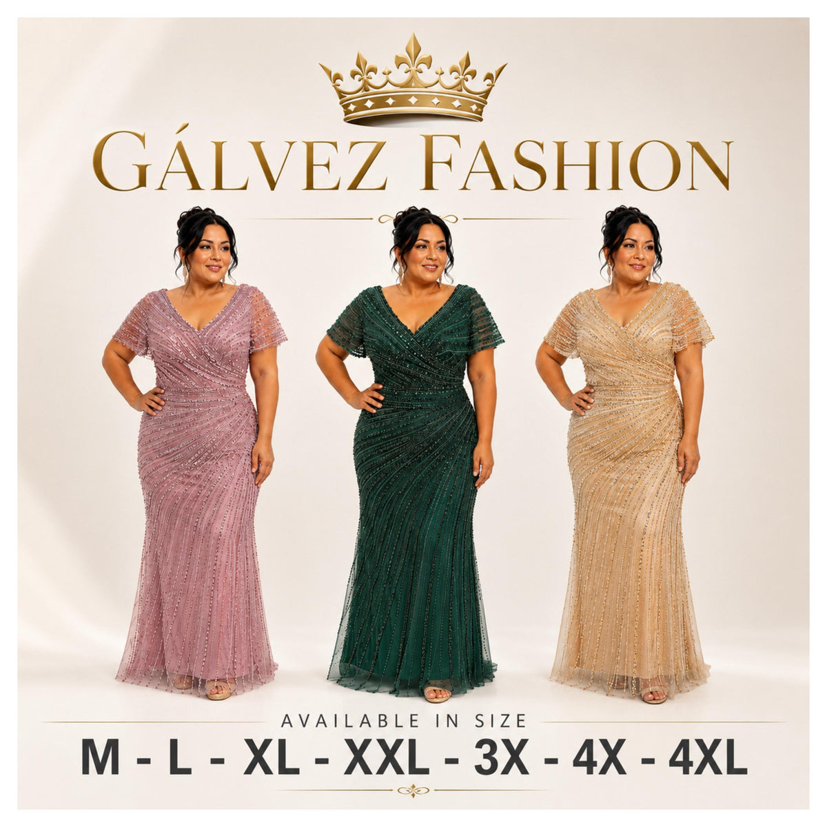 VS-723 Plus Size Beaded Evening Gown, Elegant V Neck Formal Dress, Wedding Guest Dress, Mother of the Bride Gown, Prom Gala Dress