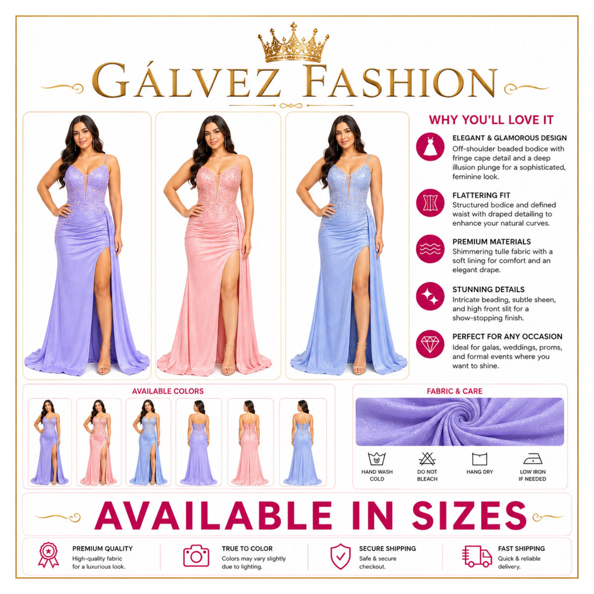 DQ 4556 Women's Elegant Formal Evening Gown with Lace Corset Bodice, Spaghetti Straps, Ruched Waist, High Slit and Floor Length Train