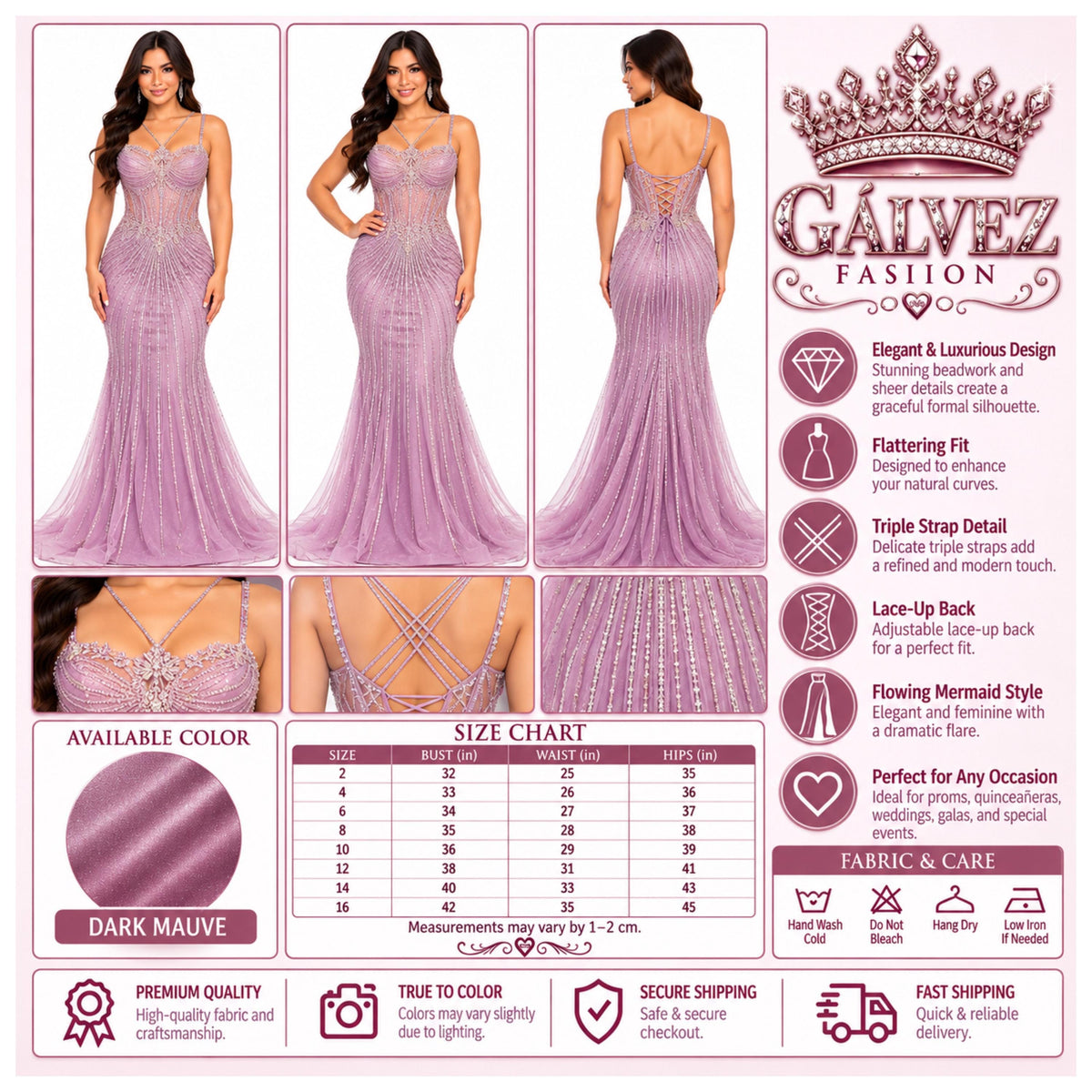 Amelia-2136 Women's Formal Mermaid Evening Gown with Sheer Illusion Bodice, Intricate Rhinestone Beading, Spaghetti Straps, Lace-Up Corset