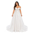 Cindy-744 Women's Elegant Formal Gown with Floral Lace Bodice, Sweetheart Neckline, Off Shoulder Lace Sleeves, Lace Up Corset Back