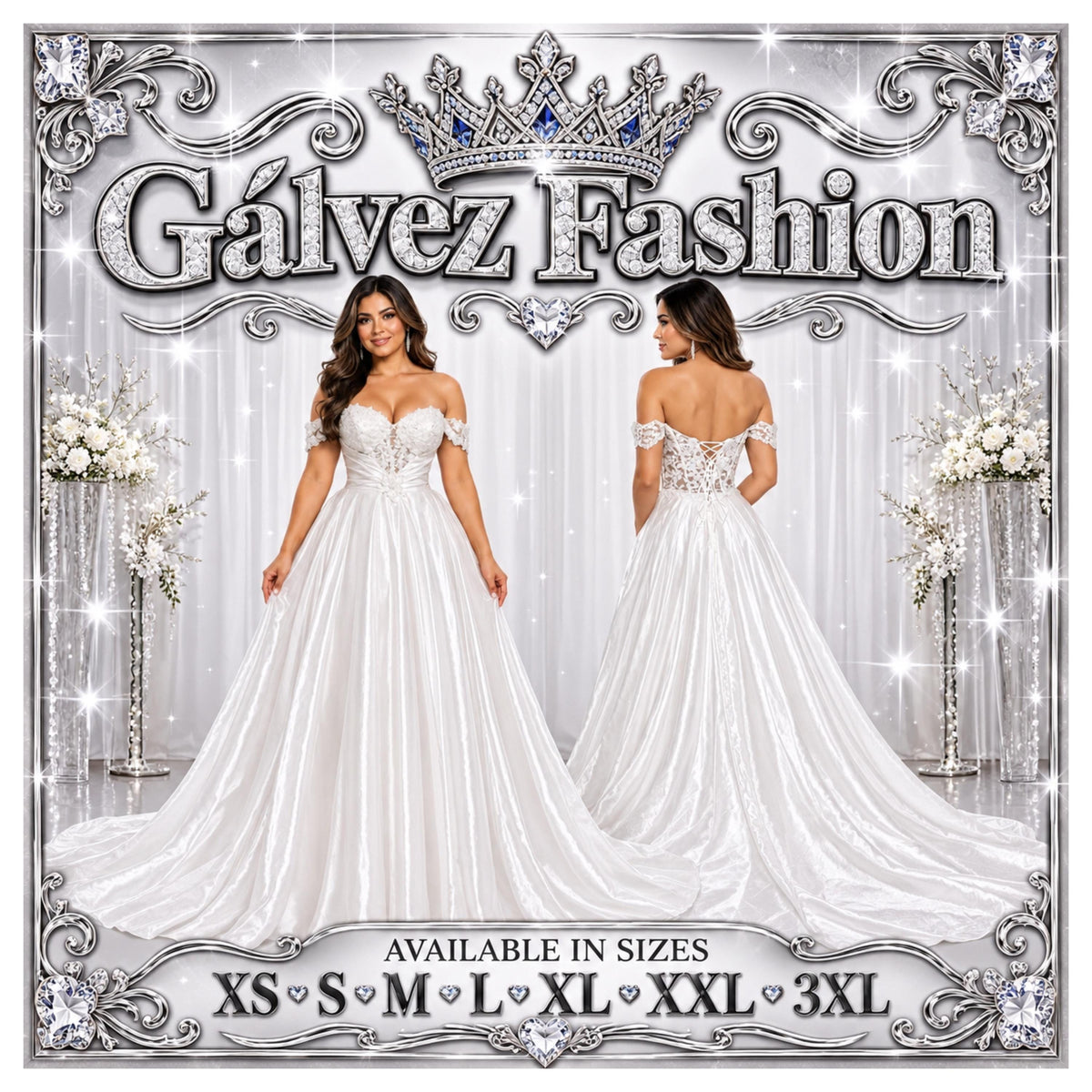 Cindy-744 Women's Elegant Formal Gown with Floral Lace Bodice, Sweetheart Neckline, Off Shoulder Lace Sleeves, Lace Up Corset Back