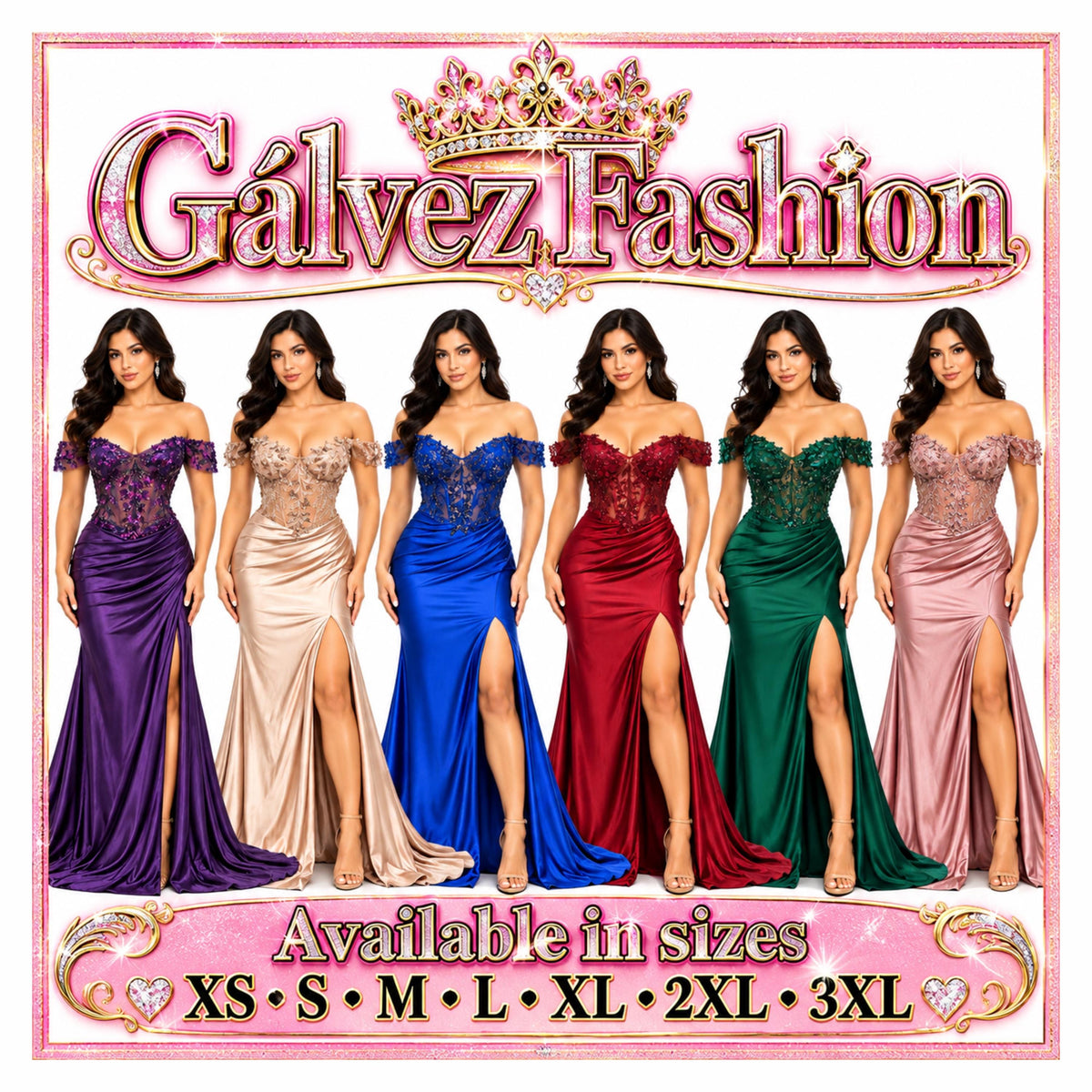 Cindy-50444 Women's Off-Shoulder Satin Evening Gown with Floral Sequin Applique, Sheer Boned Corset Bodice, Sweetheart Neckline, Ruched Hip