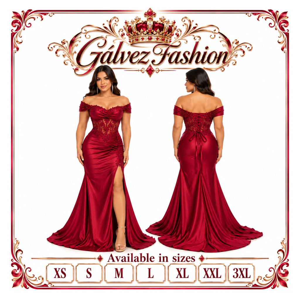 Dancing Queen-4619 Women's Elegant Off Shoulder Satin Mermaid Evening Gown with Sheer Beaded Corset Bodice, Draped Sweetheart Neckline